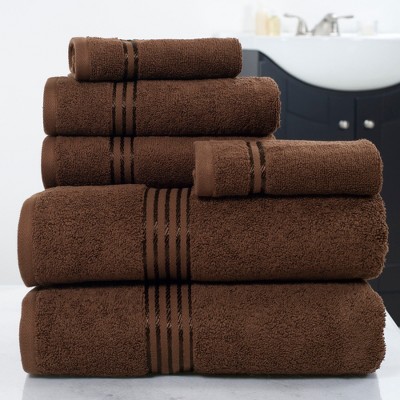6pc Solid Bath Towels And Washcloths Brown - Yorkshire Home