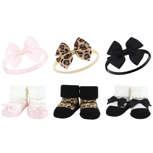 Hudson Baby Infant Girl Headband and Socks Giftset, Leopard, One Size - image 1 of 4