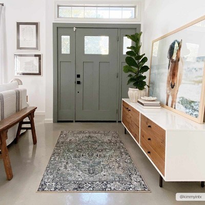 Matangad 5' x 7'6" Blue and Green Polyester Traditional Area Rug