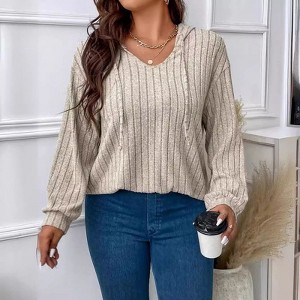 Coolmee Women's Plus Size Solid Drawstring Drop Shoulder Hoodie, Casual Loose Long Sleeve Hooded Pullover Tops - 1 of 4