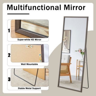Elegant Solid Wood Full-Length Mirror: Dressing, Bedroom, Decorative, Retail, Floor and Wall Mount
