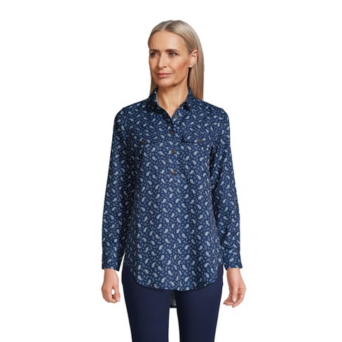 Lands' End Women's Relaxed Long Sleeve Tunic Top - X-small - Deep Sea ...