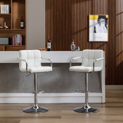 DOMETOUR 2 pc Gas Lift Armed White Faux Leather Barstool-Glacier White