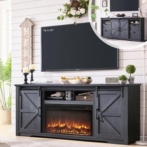 SinCiDo 80 Inch TV Ready Farmhouse Fireplace Stand, 32″ High Entertainment Center with Drawer, Sliding Barn Door & 70″ Media Storage - 1 of 4