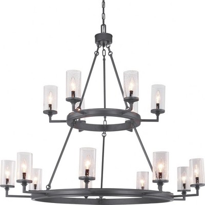 Progress Lighting Gresham 15-Light Chandelier, Steel, Graphite Finish, Seeded Glass Shades