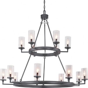 Progress Lighting Gresham 15-Light Chandelier, Steel, Graphite Finish, Seeded Glass Shades - 1 of 4