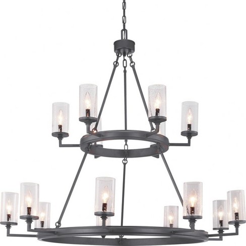 Progress Lighting Gresham 15-Light Chandelier, Steel, Graphite Finish, Seeded Glass Shades - image 1 of 4