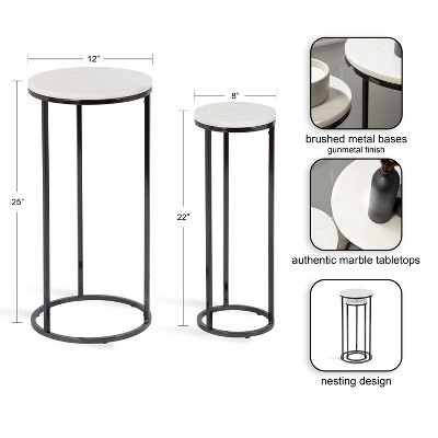 White Marble and Gunmetal Round Nesting Tables Set