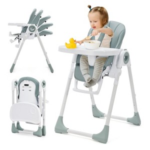 Foldable Baby High Chair with Adjustable Height, 5 Recline Positions and Double Tray, Easy Clean, Compact Chair for Infants and Toddlers - 1 of 4