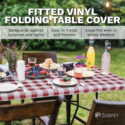 Baby Blue Vinyl Fitted Tablecloth with Elastic, 24"x48"