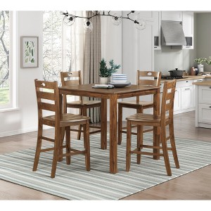5-Piece Counter Height Dining Set with Square Table and 4 Chairs - 1 of 4