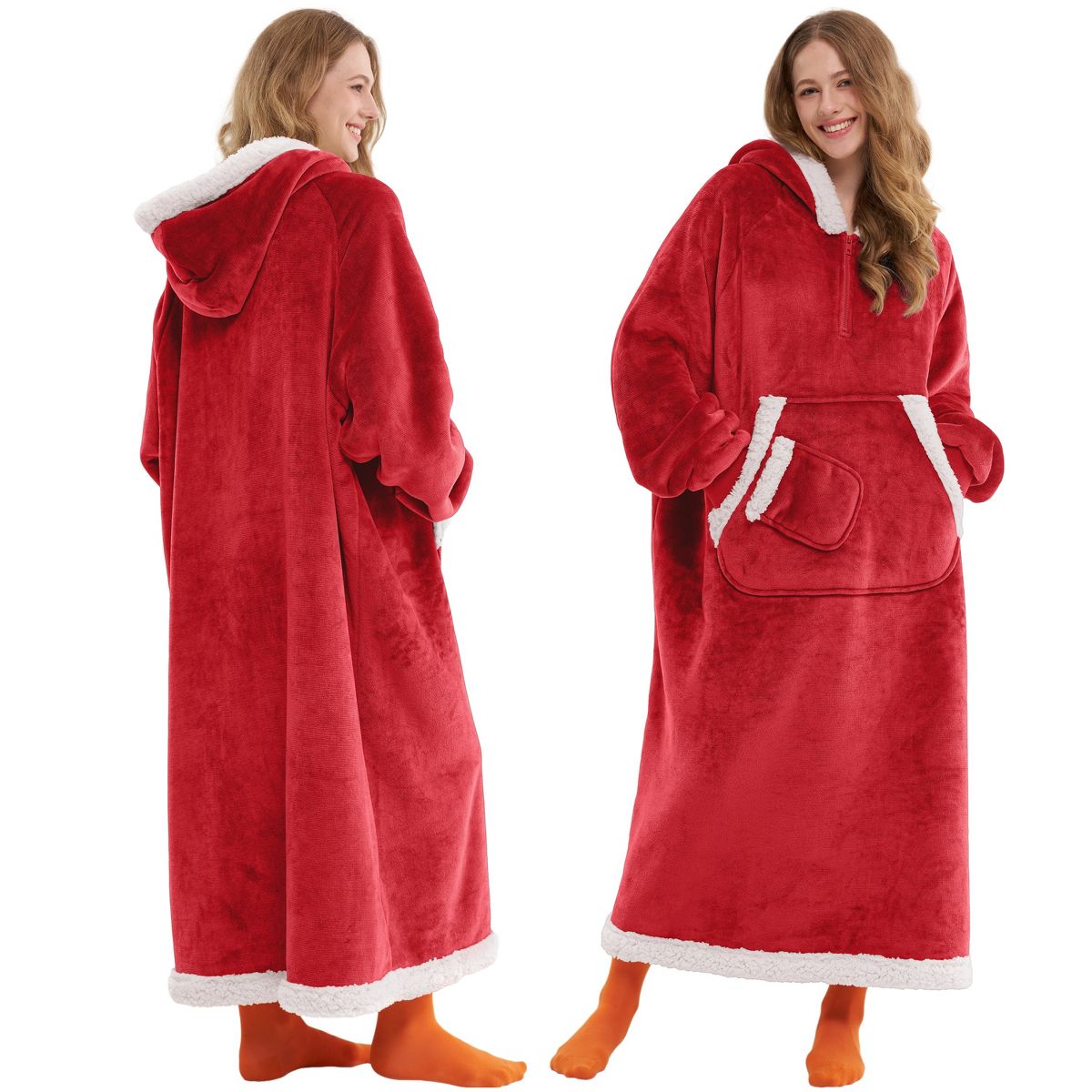 Joyfy Long Wearable Blanket Hoodie for Women Men Gifts for Mom Fleece Hooded Blanket Sweatshirt Cozy Throw with Pocket & Sleeves for Adult Oversize