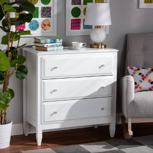 Baxton Studio 3 Drawer Naomi Wood Bedroom Chest White/Gold: Elegant Storage Solution with Anti-Tip Hardware - 1 of 4