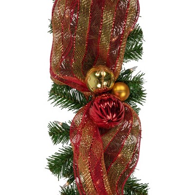 6ft Pre-Lit Red and Gold Artificial Christmas Garland with Clear Lights