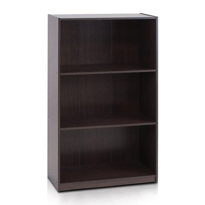 Furinno Basic Simple Sleek Wooden 3 Tier Open Bookcase Display Storage Shelf for Home Rooms and Office Organization, Dark Brown