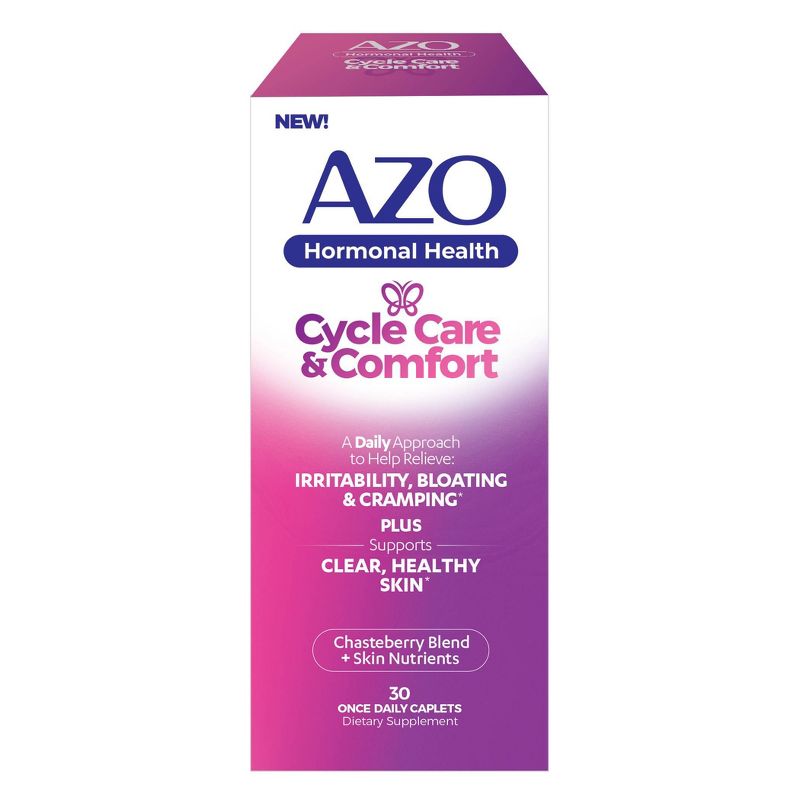 AZO Hormonal Health, Cycle Care + Comfort for Menstrual Symptoms - Chasteberry and Zinc - 30ct, 1 of 6