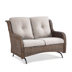 Buenhomino Patio Loveseat Rattan Glider Sofa with Curved Armrest Thicking Back & Seat Cushions for Garden Balcony Backyard - 1 of 4