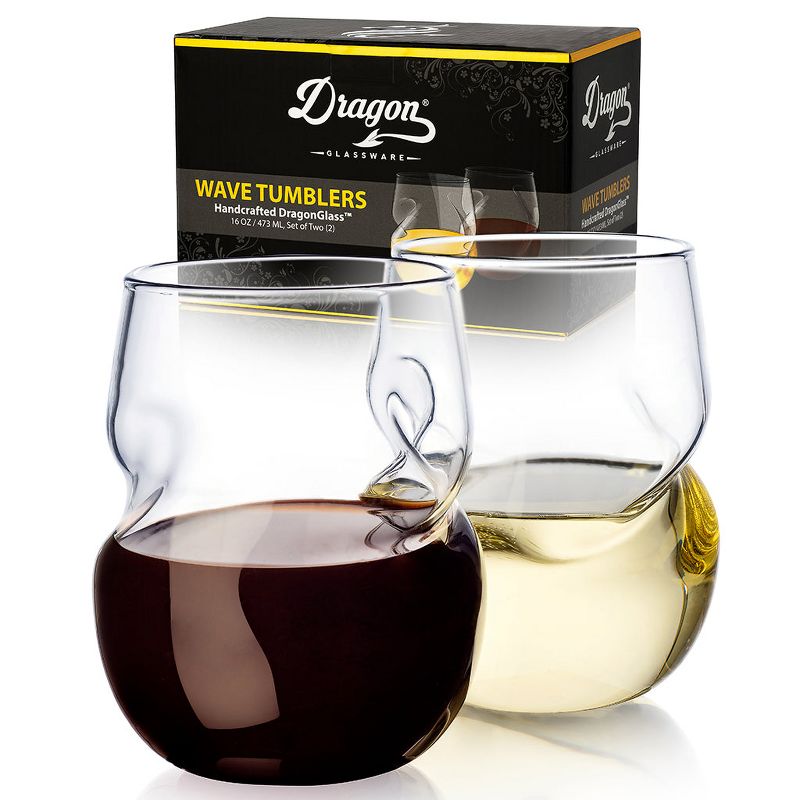 Dragon Glassware 16 oz Stemless Wine Glasses Clear Set of 2, 1 of 8