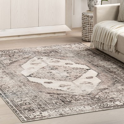 Eco-Friendly Gray Medallion 4' x 6' Synthetic Washable Rug