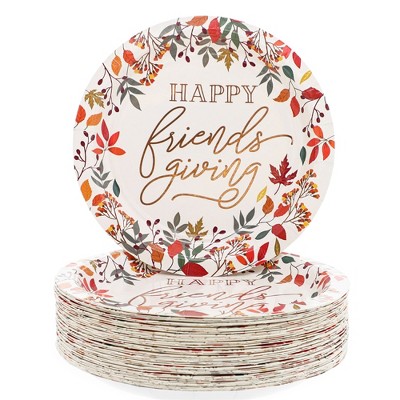 Sparkle and Bash 48 Pack Friendsgiving Decor Paper Plates, 7-Inch Fall Leaves and Rose Gold Foil Dessert Plates for Appetizers and Sides