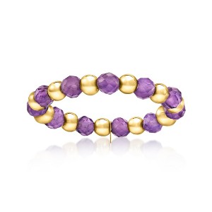 RS Pure by Ross-Simons 0.90 ct. t.w. Amethyst Bead Stretch Ring With 14kt Yellow Gold - 1 of 4