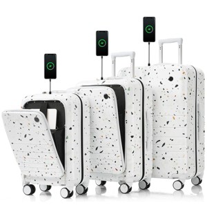 3-Piece Hardshell Luggage Set (20"/24"/28"),Lightweight Suitcase with USB Port,20" 24" Front Opening Carry-On Suitcase with Cup Holder–Cuddlewood - 1 of 4