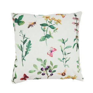 Saro Lifestyle Whimsical Bumble Bee Floral Outdoor Pillow with Poly Fill, 18"x18", Multicolored - 1 of 4