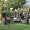 vidaXL Black Poly Rattan 3-Piece Patio Dining Set with Reclining Chairs & Cushions - Elegant Outdoor Furniture for Deck - 2 of 4
