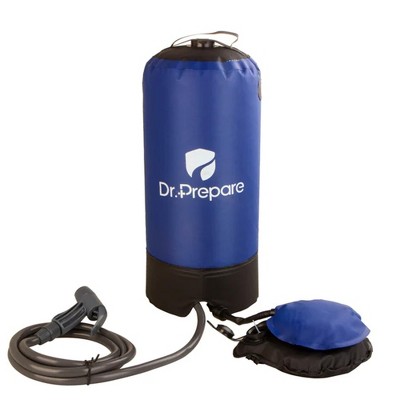 Dr. Prepare Portable Camping Shower w/Foot Pump & Press-Type Nozzle, 4 Gal, Blue