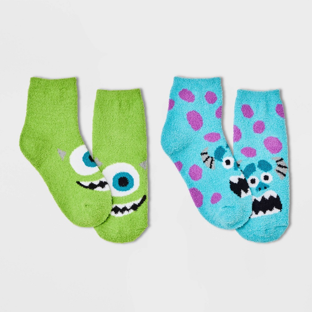 Women's 2pk Monsters, Inc. Cozy Ankle Socks - Green/Blue 4-10