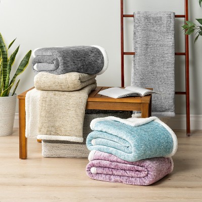 Sea Blue Reversible Sherpa Fleece Throw Blanket