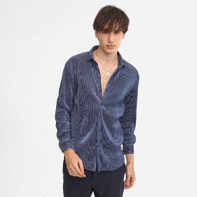 Campus Sutra Men Men's Navy Blue Textured-Pleat Shirt