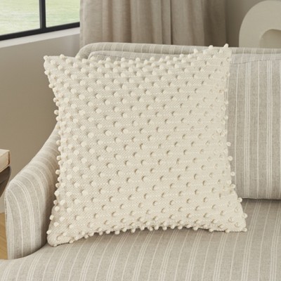 Ivory Embroidered Square Cotton-Polyester Throw Pillow 18"