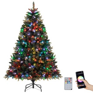 Costway 5/6/7/8 FT Artificial Christmas Tree with 250/370/500/650 RGB LED Lights 584/1054/1436/1936 Branch Tips - 1 of 4