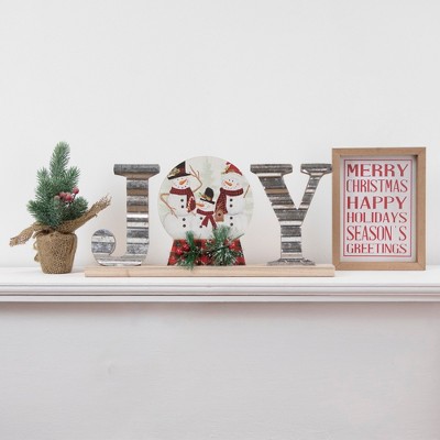Set of 2 Red and White Wooden Holiday Slogan Plaques