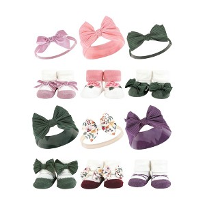 Hudson Baby Infant Girl 12Pc Headband and Socks Giftset, Purple Green Fall Botanical, One Size - 1 of 3