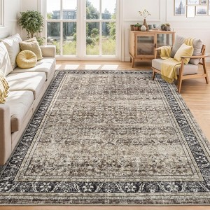Living Room Rug Washable, Soft Vintage Floral Large Area Rugs for Bedroom Classic Retro Indoor Floor Carpet, Low Pile Non-Slip Farmhouse Rugs - 1 of 4