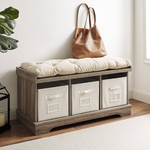 42" Upholstered Wood Entryway Bench with Storage Gray Wash - Saracina Home - 1 of 4