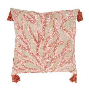 Saro Lifestyle Elegant Embroidered Coral Down Filled Pillow, 20"x20", Orange - 1 of 4