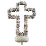 Collections Etc Hand-Painted Stone Cross Outdoor Garden Stake