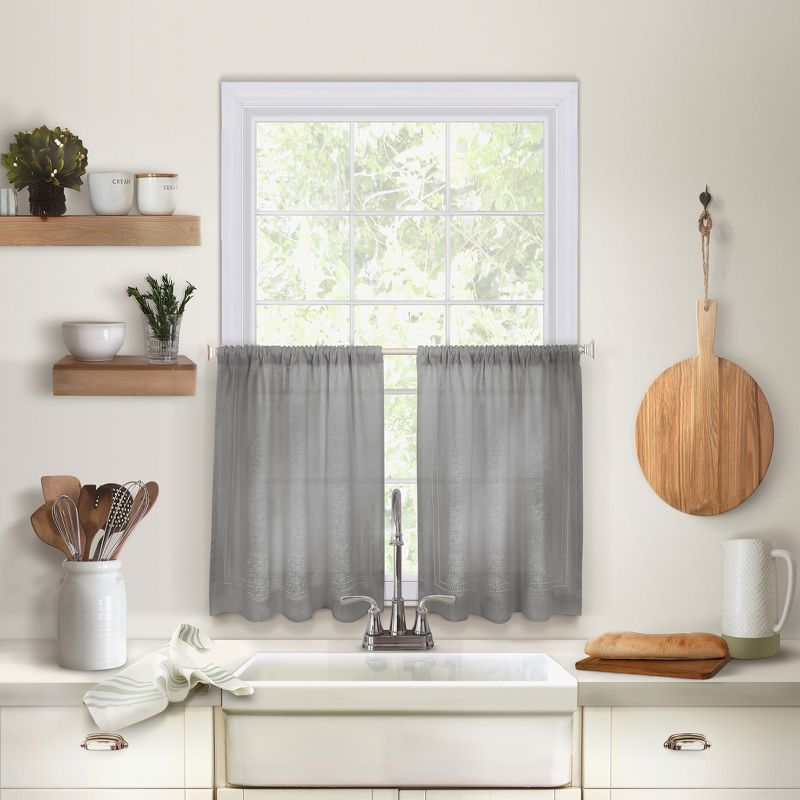 Cameron Linen Rod Pocket Kitchen Tier Window Curtain Set of 2 - Elrene Home Fashions, 1 of 5