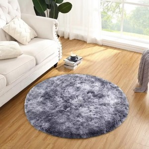 Acekool Fluffy Washable Shag Area Rug with Non-Slip Backing, Soft Plush Solid Carpet for Bedroom, Living Room, Dorm, Gray5x8 - 1 of 4