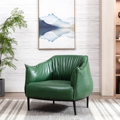 KINWELL 33" Wide Faux Vegan Leather Upholstery Barrel Chair with Metal Legs