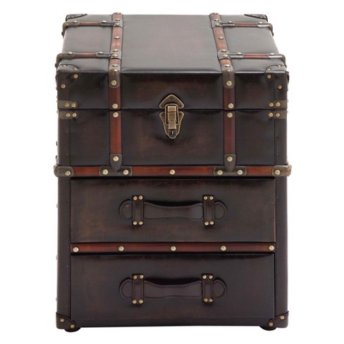 Wood And Faux Leather Trunk End Table Espresso Brown Olivia May