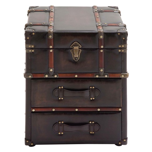 Wood And Faux Leather Trunk End Table, Leather End Table