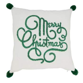 Saro Lifestyle Holiday Throw Pillow With Merry Christmas Design and Poly Filling, 18"x18", White