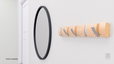 Modern Flip 8-Hook Natural Solid Wood Wall Mounted Coat Rack
