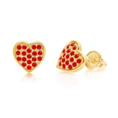 Chanteur Hypoallergenic Kids Jewelry Accessories Heart Red CZ Yellow Gold Brass Plating Stud Earrings Surgical Titanium Posts