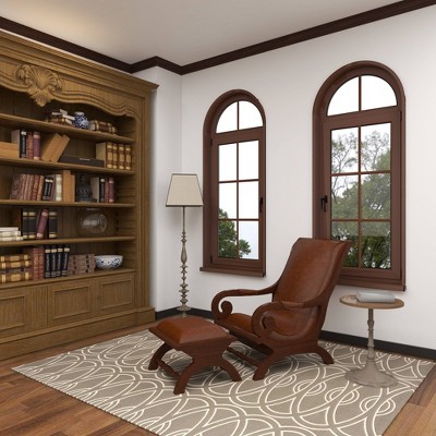 Handcrafted Brown Leather and Teak Wood Accent Chair with Ottoman