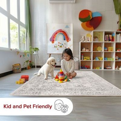 Ivory Rectangular Easy Care Synthetic Area Rug, 52" x 24"